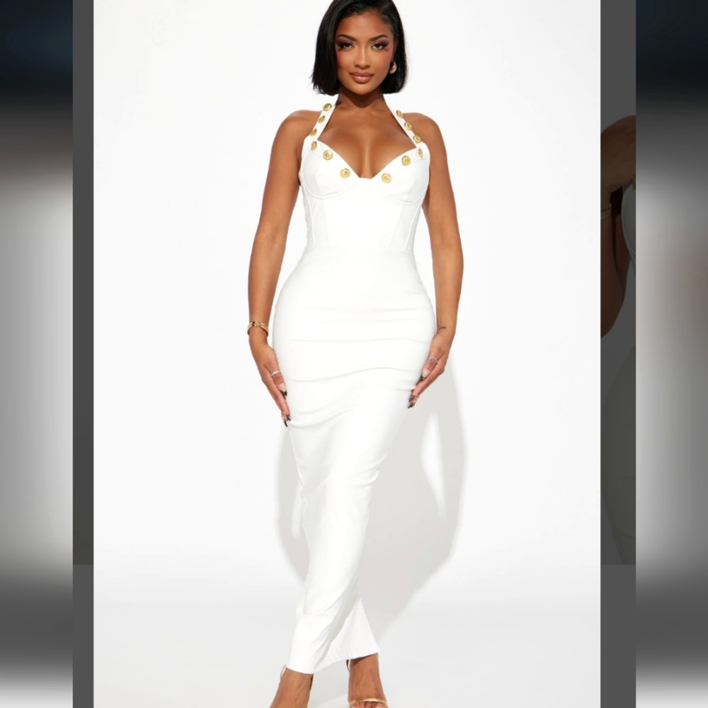 Fashion Nova Penelope Faux Leather Maxi Dress - White